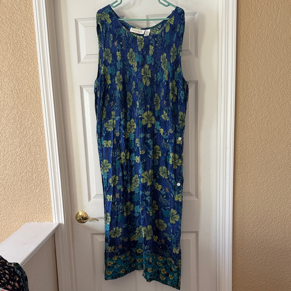 French Laundry Blue and Green Floral Midi Dress